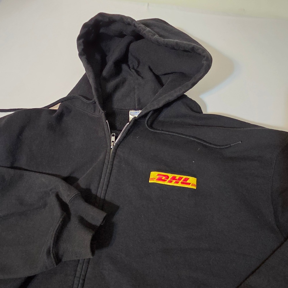 DHL Hoodie Men 3XL Black DHL Logo Essential Fleece Zip Up Sweatshirt - Picture 4 of 7